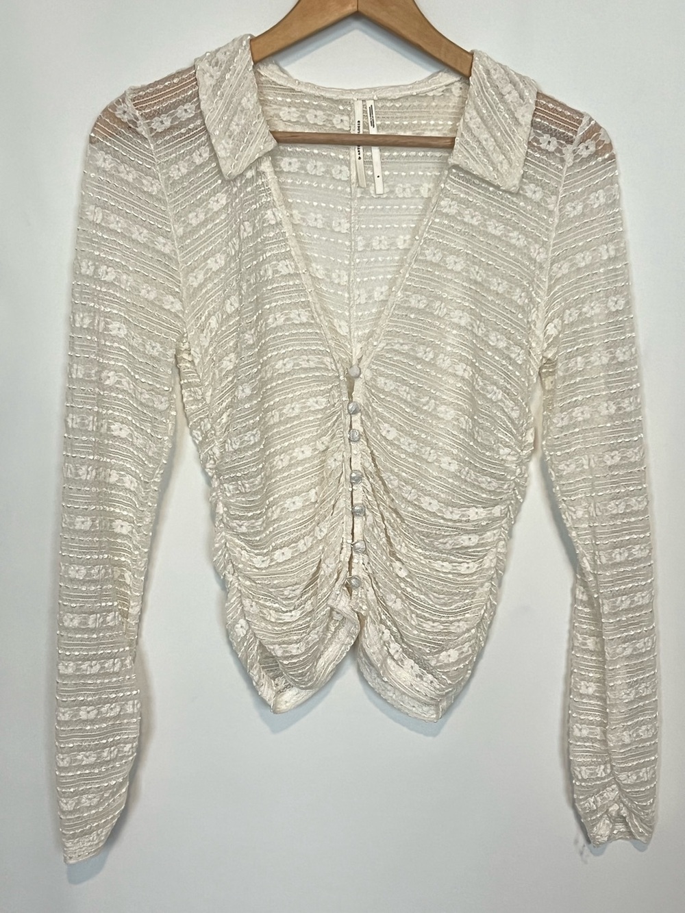 Anthropologie Long-Sleeve V-Neck Floral Lace Top Size S Ivory - Picture 5 of 10